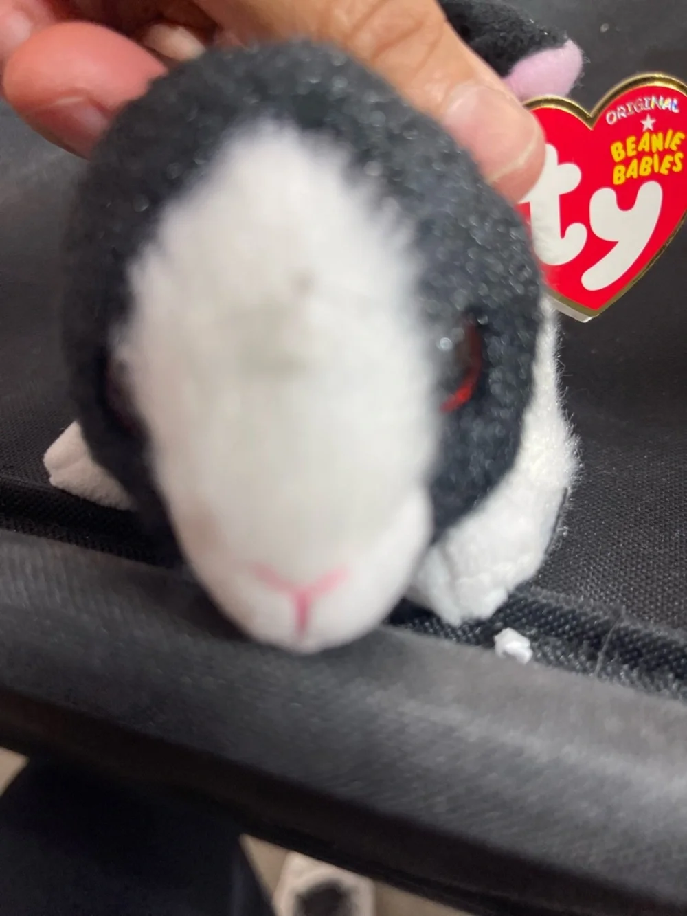 Ty Black and White Bunny Beanie with Pink Ear Accent